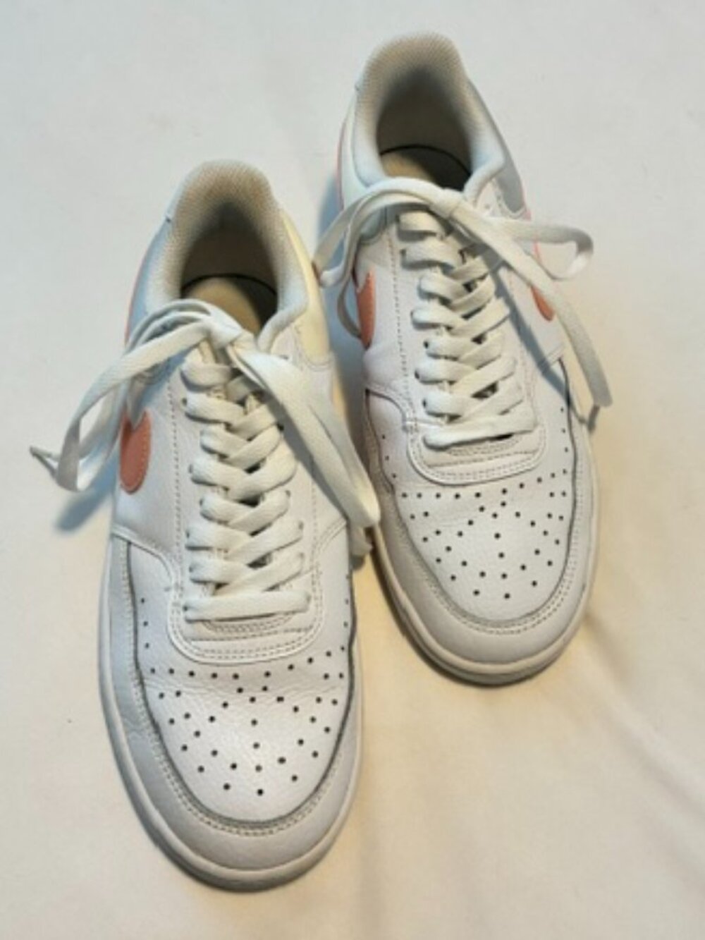 Nike All Leather Tennis Shoes with Pink Swoosh and Gray and Peach Trim